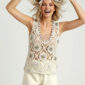 Luxury Boho Häkel Top in Naturbeige mit Perlen, Pailletten und hochwertigen Strassteinen im Ibiza Style