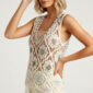 Luxury Boho Häkel Top in Naturbeige mit Perlen, Pailletten und hochwertigen Strassteinen im Ibiza Style