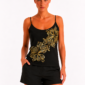 Schwarzes Pailletten Top Großhandel, Camisole mit Blütenmotiv aus schwarzen und goldenen Pailletten und Goldstickerei, rosemodee.de