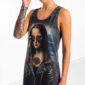 Mona Lisa Tunikakleid Großhandel, Acid Wash mit modern interpretiertem Kunstprint, Strassbrille und Rosentattoo, rosemodee.de