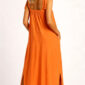 Oranges Maxikleid Großhandel, Boho Kleid mit Bindeträgern, Seitenschlitz und verdeckten Taschen, rosemodee.de