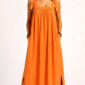 Oranges Maxikleid Großhandel, Boho Kleid mit Bindeträgern, Seitenschlitz und verdeckten Taschen, rosemodee.de