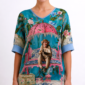 Oversize Affenmotiv Shirt Großhandel, Chinoiserie Print mit Affe, Strasssonnenschirm und Strassbank, rosemodee.de