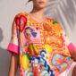 Oversize Amalfi Shirt Großhandel, mediterraner Print mit Amore Schriftzug, Pailletten Zitrusfrüchten und Strassherz, rosemodee.de