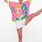 Oversize Gepard Shirt Großhandel, Pop Art Print mit Strassfell und buntem Dschungelmotiv, rosemodee.de