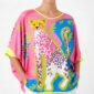Oversize Gepard Shirt Großhandel, Pop Art Print mit Strassfell und buntem Dschungelmotiv, rosemodee.de