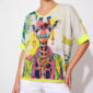 Oversize Giraffe Shirt Großhandel, Fledermausärmel Shirt mit Boho Giraffenprint, Strassbesatz und tropischem Blätterdruck, rosemodee.de