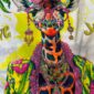 Oversize Giraffe Shirt Großhandel, Fledermausärmel Shirt mit Boho Giraffenprint, Strassbesatz und tropischem Blätterdruck, rosemodee.de
