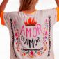 Oversize Herz Shirt Großhandel, Shirt mit flammendem Herz, El Amor Schriftzug und Strassbesatz im Folk Art Stil, rosemodee.de