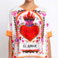 Oversize Herz Shirt Großhandel, Shirt mit flammendem Herz, El Amor Schriftzug und Strassbesatz im Folk Art Stil, rosemodee.de