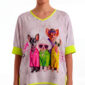 Oversize Hunde Shirt Großhandel, Fledermausärmel Shirt mit London Hundeprint, Strassbesatz und Graffiti Rückendruck, rosemodee.de