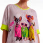 Oversize Hunde Shirt Großhandel, Fledermausärmel Shirt mit London Hundeprint, Strassbesatz und Graffiti Rückendruck, rosemodee.de