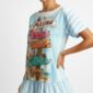 Oversize Shirt mit Malibu Beach Print und Strassdetails in Hellblau-Weiß