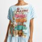 Oversize Shirt mit Malibu Beach Print und Strassdetails in Hellblau-Weiß