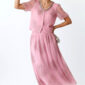 Pink Oversize Damen Blusen Rock Set mit Strass und transparenten Ärmeln