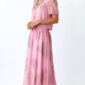 Pink Oversize Damen Blusen Rock Set mit Strass und transparenten Ärmeln