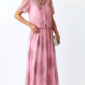 Pink Oversize Damen Blusen Rock Set mit Strass und transparenten Ärmeln