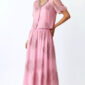 Pink Oversize Damen Blusen Rock Set mit Strass und transparenten Ärmeln