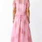 Pink Oversize Damen Blusen Rock Set mit Strass und transparenten Ärmeln