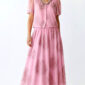 Pink Oversize Damen Blusen Rock Set mit Strass und transparenten Ärmeln