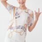 Print Shirt Großhandel Tencel Kette, illustrativer Reitmotiv Print mit goldenen Ketten und Strassriemen, rosemodee.de