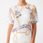Print Shirt Großhandel Tencel Kette, illustrativer Reitmotiv Print mit goldenen Ketten und Strassriemen, rosemodee.de