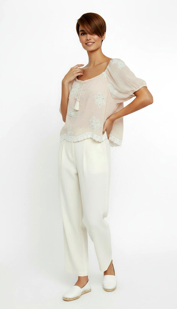Pudra Oversize Damen Bluse mit Spitze und Strass Großhandel (11) Pudra Oversize Damen Bluse mit Spitze, Strass und Carmen Ausschnitt