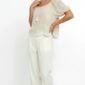 Pudra Oversize Damen Bluse mit Spitze, Strass und Carmen Ausschnitt