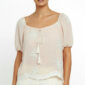 Pudra Oversize Damen Bluse mit Spitze, Strass und Carmen Ausschnitt