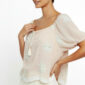 Pudra Oversize Damen Bluse mit Spitze, Strass und Carmen Ausschnitt