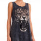 Raubkatze Tunikakleid Großhandel, Acid Wash mit brüllendem Leopardenkopf und Strassgesicht, rosemodee.de