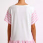 Romantisches Oversize Shirt mit Schmetterling-Strassmotiv und rosa-weißen Streifendetails