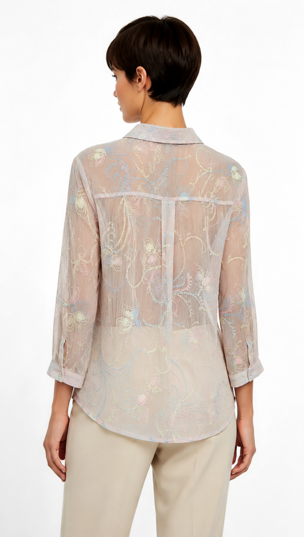 Rosa Damen Bluse mit Strass Kragen und Schmetterling Stickerei Großhandel (5) Rosa Damen Bluse mit Strass Kragen und Schmetterling Stickerei Großhandel