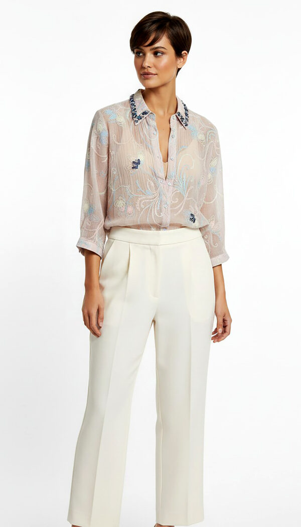 Rosa Damen Bluse mit Strass Kragen und Schmetterling Stickerei Großhandel (6) Rosa Damen Bluse mit Strass Kragen und Schmetterling Stickerei Großhandel