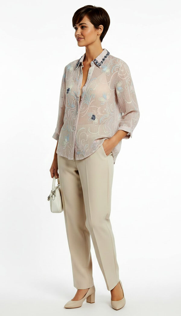 Rosa Damen Bluse mit Strass Kragen und Schmetterling Stickerei Großhandel (8) Rosa Damen Bluse mit Strass Kragen und Schmetterling Stickerei Großhandel