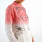 Rosa Farbverlauf Baumwollbluse mit Blumenstickereien, Strass und Pailletten