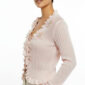 Rosa Oversize Damen Bluse mit 3D-Blumen und Perlendetails Großhandel