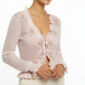 Rosa Oversize Damen Bluse mit 3D-Blumen und Perlendetails Großhandel