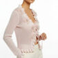 Rosa Oversize Damen Bluse mit 3D-Blumen und Perlendetails Großhandel