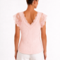 Rosafarbenes Spitzentop Großhandel im Tonal-Look – zartes Rosa mit 3D-Blüten, Perlen und Spitzenärmeln – rosemodee.de