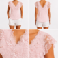 Rosafarbenes Spitzentop Großhandel im Tonal-Look – zartes Rosa mit 3D-Blüten, Perlen und Spitzenärmeln – rosemodee.de