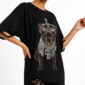Royal Bulldog Strass Oversize Shirt Schwarz mit Kronenmotiv und hochwertigen Strassteinen