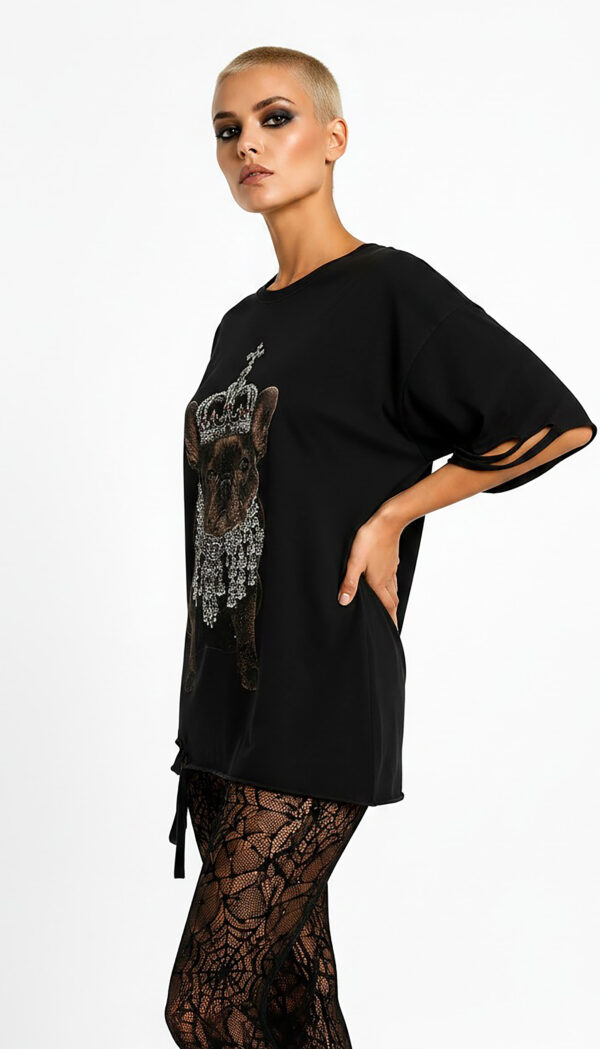 Royal Bulldog Strass Oversize Shirt Großhandel Lot 2 Stück – Gothic Damen Longshirt Schwarz (4) Royal Bulldog Strass Oversize Shirt Schwarz mit Kronenmotiv und hochwertigen Strassteinen