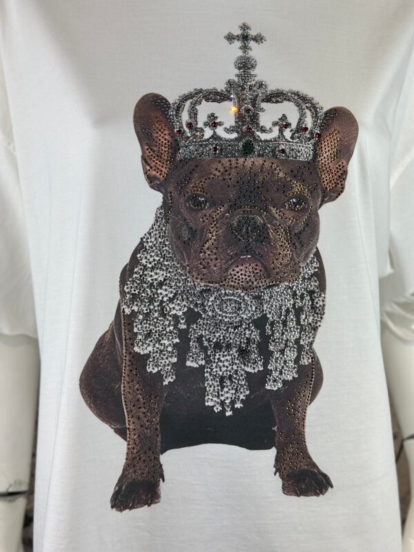 Royal Bulldog Strass Oversize Shirt Großhandel Lot 2 Stück – Gothic Damen Longshirt Weiß (1) Royal Bulldog Strass Oversize Shirt Weiß mit Kronenmotiv und hochwertigen Strassteinen