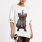 Royal Bulldog Strass Oversize Shirt Weiß mit Kronenmotiv und hochwertigen Strassteinen
