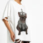 Royal Bulldog Strass Oversize Shirt Weiß mit Kronenmotiv und hochwertigen Strassteinen