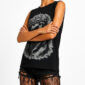 Schwarzes Gothic Tank Top Großhandel – Muscle-Tank mit mystischem Kronen-Figur-Digitalprint, vollflächigem Silber- und Schwarzstrass-Besatz – rosemodee.de