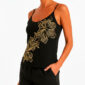 Schwarzes Pailletten Top Großhandel, Camisole mit Blütenmotiv aus schwarzen und goldenen Pailletten und Goldstickerei, rosemodee.de