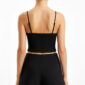 Schwarzes Spitzen Crop Top mit 3D-Blumen, Perlen, Strassteinen und Soft-Cups