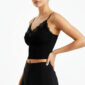 Schwarzes Spitzen Crop Top mit 3D-Blumen, Perlen, Strassteinen und Soft-Cups